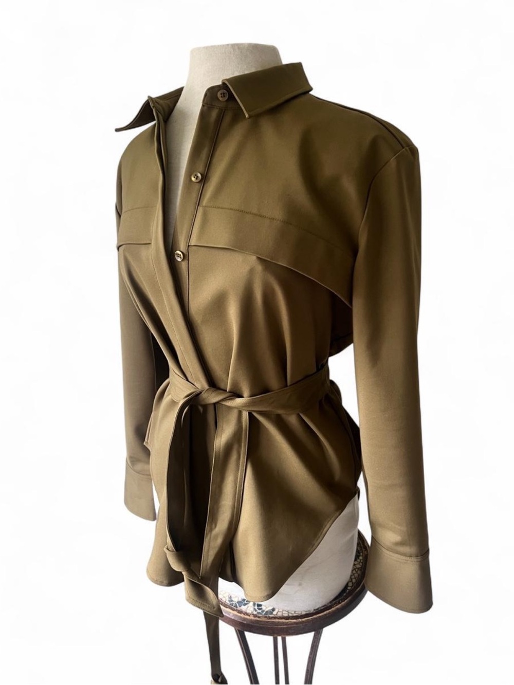 Good American Belted Utility Shacket Button Down Olive Green - Size 3 Large